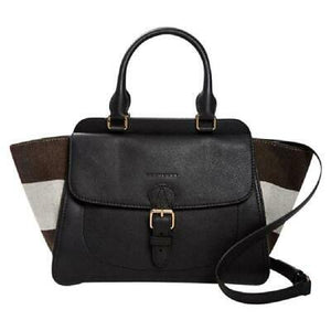 Burberry Leather & Canvas Harcourt Convertible Tote-Color- Black