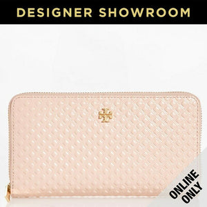 Tory Burch Pink Embossed Patent Leather Logo Zip-Around Wallet