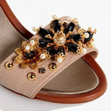 Dolce & Gabbana Women EUR 37 Embossed Leather Bejeweled Flower Heels CR0163