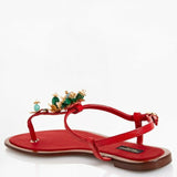 Dolce & Gabbana EUR 38/US 8 Women Embossed Leather Flower Thong Sandals CQ0073S7