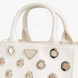 Prada White Canvas Grommet Convertible Tote with Pouch