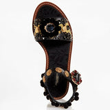 Dolce & Gabbana EUR 38/US 8 Womens Leather Crystal Pom Pom Sandals CQ0080 AD381