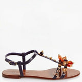 Dolce & Gabbana EUR 39/US 9 Embossed Leather Bejeweled T-Strap Calfskin Sandal