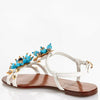 Dolce & Gabbana EUR 40/US 10 Womens Embossed Leather Bejeweled Flower Sandals