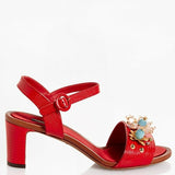 Dolce & Gabbana EUR 37.5 Embossed Leather Bejeweled Flower Heels CR0163 AD368