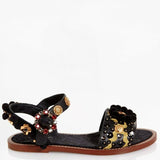 Dolce & Gabbana EUR 38/US 8 Womens Leather Crystal Pom Pom Sandals CQ0080 AD381