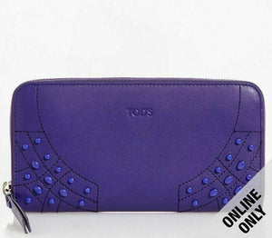 Tod's Gommini Wave Purple Leather Zip-Around Wallet