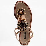 Dolce & Gabbana EUR40/US 10 Embossed Leather Bejeweled Flower Sandal CQ0074AD336