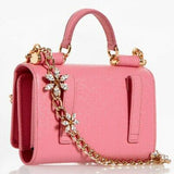 Dolce & Gabbana Sicily Von Belt Pink Leather Mini Bag with Crystal Chain