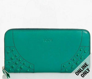 Tod's Gommini Wave Green Leather Zip-Around Wallet