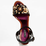 Dolce & Gabbana EUR 35.5/5.5Embossed Leather Bejeweled Flower Heels CR0162 AD356