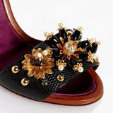 Dolce & Gabbana EUR 39/US 9 Embossed Leather Bejeweled Flower Heels CR0162 AD356