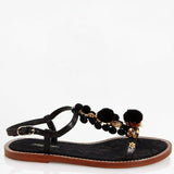 Dolce & Gabbana EUR 40/US 10 Womens Leather Flower Pom Pom Sandals CQ0079