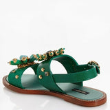 Dolce & Gabbana EUR 37.5/7.5 Embossed Leather Bejeweled Slingback Sandals CQ0060