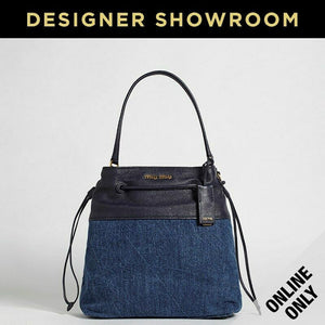 Miu Miu Baltico Leather & Denim Drawstring Bag