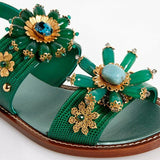 Dolce & Gabbana EUR 38/US 8 Embossed Leather Bejeweled Slingback Sandals CQ0060