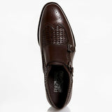 SALVATORE FERRAGAMO US 8.5 Mens Brown Leather Woven Wingtip Dress Shoe