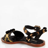 Dolce & Gabbana EUR 36.5/6.5 Womens Leather Crystal Pom Pom Sandals CQ0080 AD381