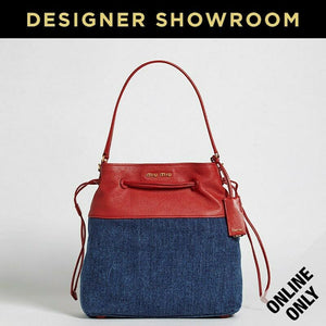 Miu Miu Red Leather & Denim Drawstring Bag Denim