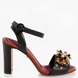 Dolce & Gabbana EUR 37/US 7 Embossed Leather Bejeweled Flower Heels CR0162 AD356