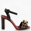 Dolce & Gabbana EUR 35.5/5.5Embossed Leather Bejeweled Flower Heels CR0162 AD356