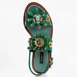Dolce & Gabbana EUR 37/US 7 Embossed Leather Bejeweled Slingback Sandals CQ0060