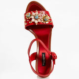Dolce & Gabbana EUR 35.5 Embossed Leather Bejeweled Flower Heels CR0163 AD368