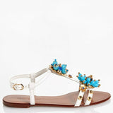 Dolce & Gabbana EUR 39/US 9 Womens Embossed Leather Bejeweled Flower Sandals