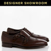 SALVATORE FERRAGAMO US 7.5 Mens Brown Leather Woven Wingtip Dress Shoe