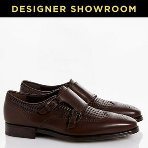 SALVATORE FERRAGAMO US 6.5 Mens Brown Leather Woven Wingtip Dress Shoe
