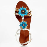 Dolce & Gabbana EUR 39/US 9 Womens Embossed Leather Bejeweled Flower Sandals