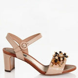 Dolce & Gabbana Women EUR 38 Embossed Leather Bejeweled Flower Heels CR0163