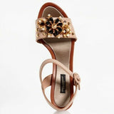 Dolce & Gabbana Women EUR 37 Embossed Leather Bejeweled Flower Heels CR0163