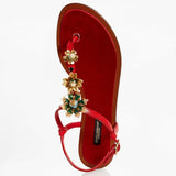 Dolce & Gabbana EUR 37/US 7 Women Embossed Leather Flower Thong Sandals CQ0073S7